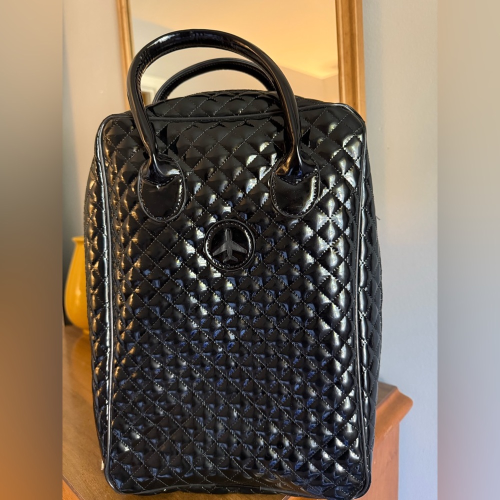 Black Patent Leather Quilted Travel Bag